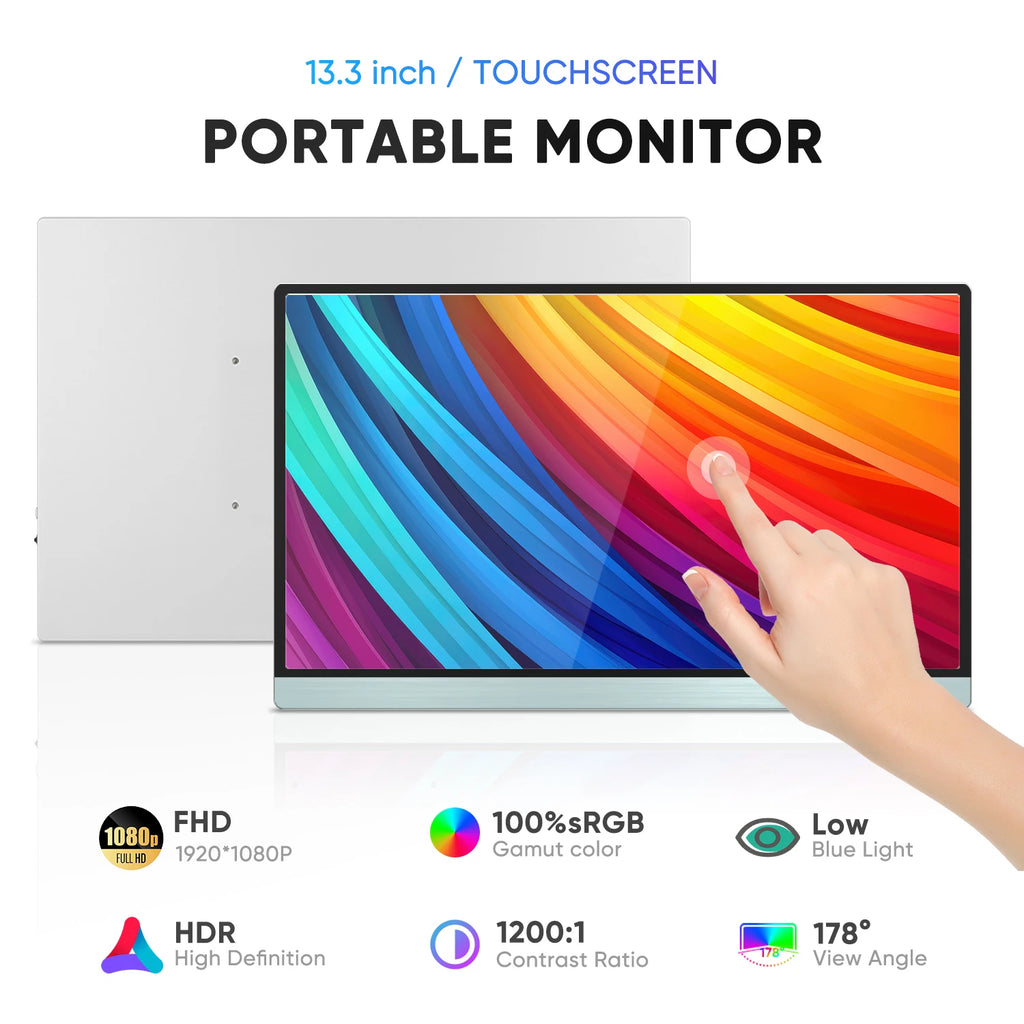 SIBOLAN 13.3 Inch Portable Touchscreen PC Monitor 1080P Gaming Display Dual Type-c USB Interface Compatible PS5 10 New Product