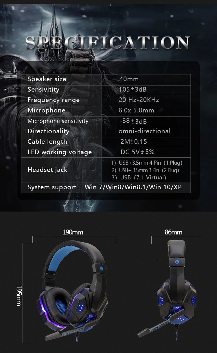 Gaming Headset with Mic and LED Light for PC Laptop Computer Cellphone PS4 Xbox 3.5mm Wired Stereo PC Gaming Headset Gifts