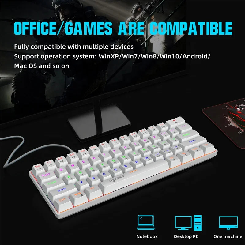 V900 Gaming Mechanical Keyboard Gamer Blue Switch 61 Key Wired Keyboard Anti-ghosting RGB Mix Backlit USB for Gamer PC Laptop