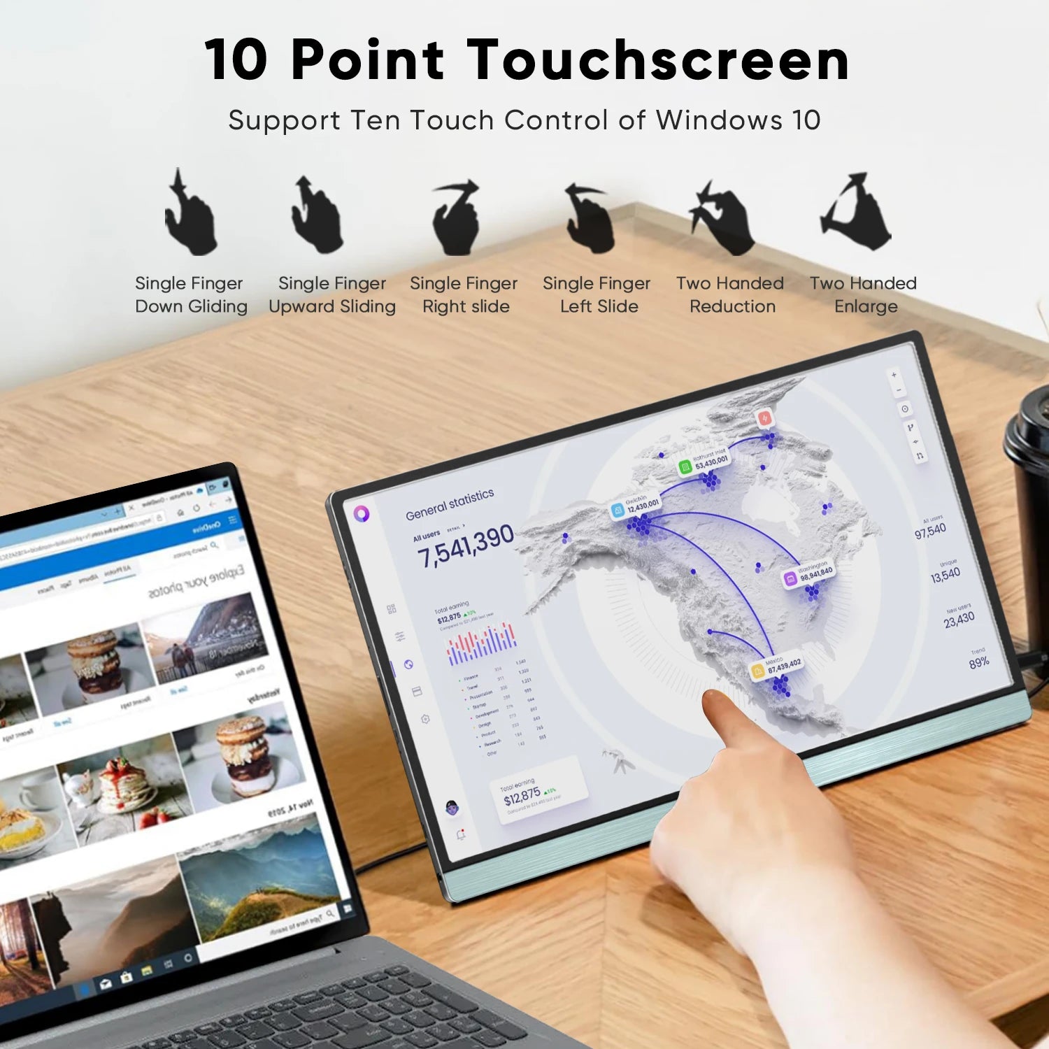 SIBOLAN 13.3 Inch New Portable USB Type-C Monitor 1080P A-Si TFT-LCD Gaming Display 10 Points Touch Screen Laptop Travel Monitor