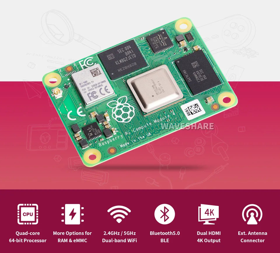 Raspberry Pi CM4 1GB/2GB/4GB/8GB RAM BCM2711 quad-core CortexA7264 Rpi ComputeModule 4 4GB/8GB/16GB/32GB EMMC Wifi Optional