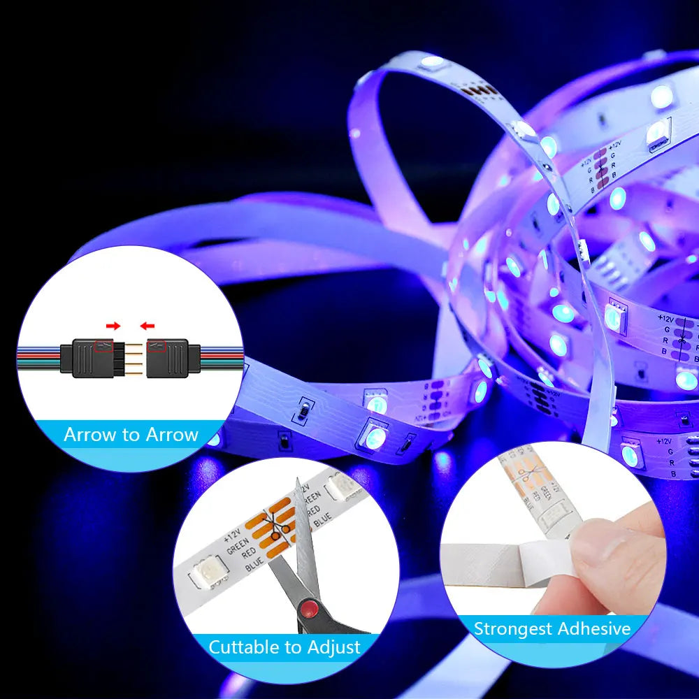 LED Strip Light 12V 18LEDS/M, RGB 5050 Lights,  Music Sync Color Changing, Built-in Mic, App Controlled LED Lights Rope Lights