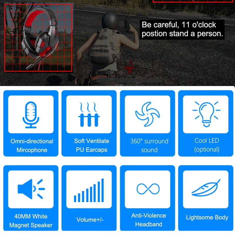 Gaming Headset with Mic and LED Light for PC Laptop Computer Cellphone PS4 Xbox 3.5mm Wired Stereo PC Gaming Headset Gifts
