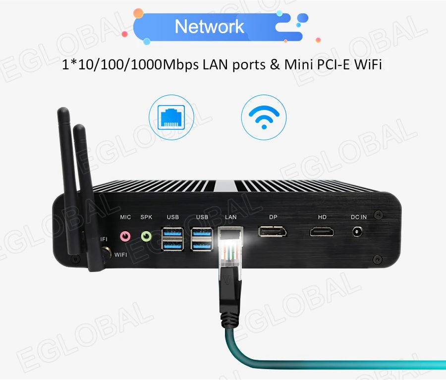 Eglobal Fanless Mini PC  Intel  i7-10510U 1065G7  2*DDR4 Msata+M.2 PCIE  Gamer Windows 10 Laptop Computer Components VGA DP HDMI