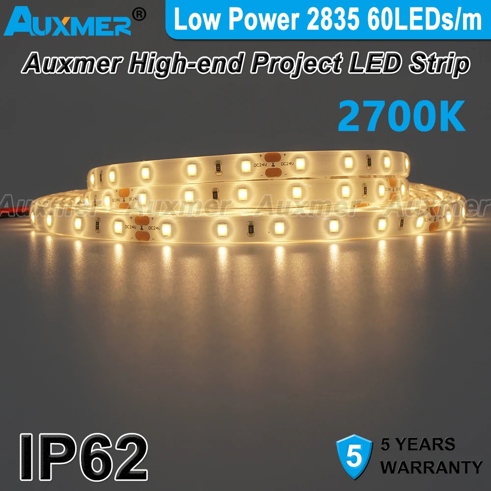 LED Strip Light Low Power 2835 60LEDs/m 4.8W/m,IP62 Waterproof,CRI90/95 Diode tape,DC12V/24V Led Lights for Room