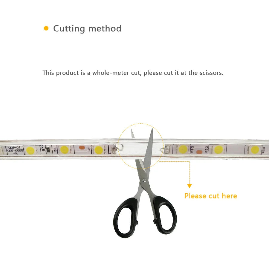 LED Strip Light 220V Waterproof Led strip High Brightness 5050 Flexible Kitchen Outdoor Garden Led Lights With Power Plug 1M-25M