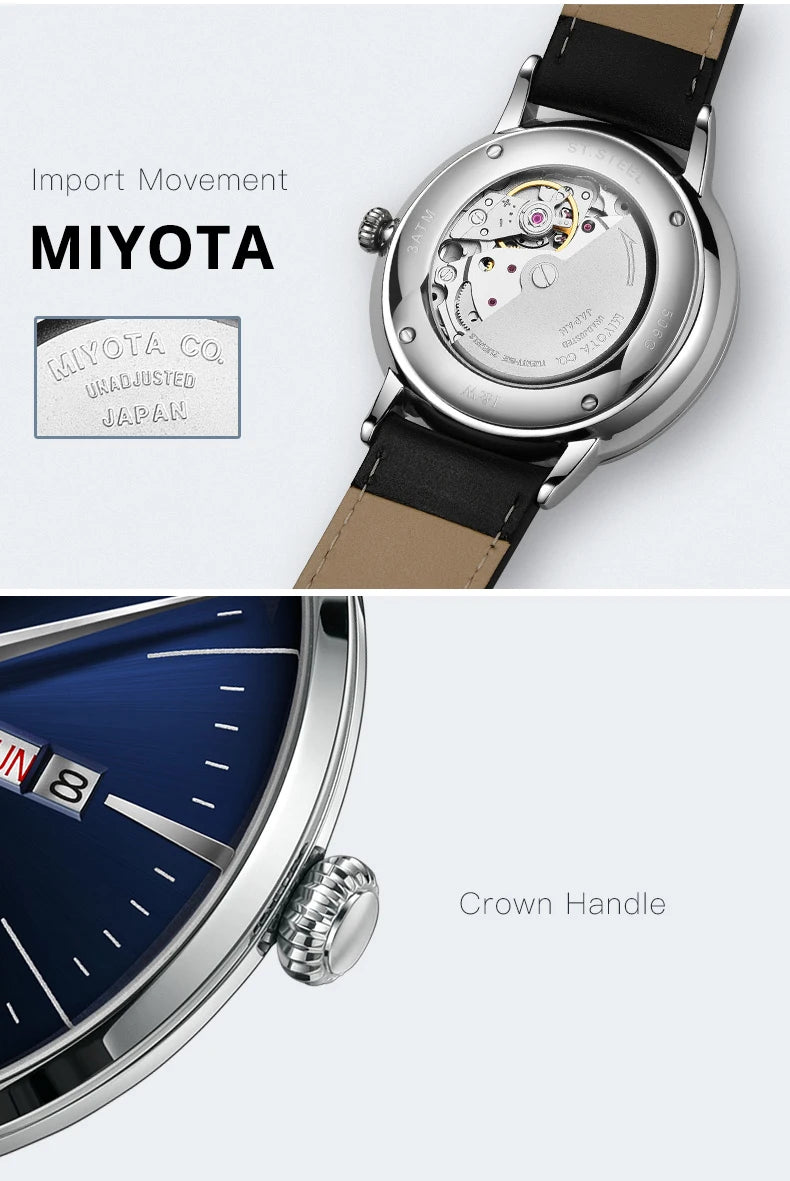 Fashion Men's Watches MIYOTA 8215 Watch Luxury brand CARNIVAL Automatic Mechanical Wristwatch Sapphire Double Calendar Men Watch