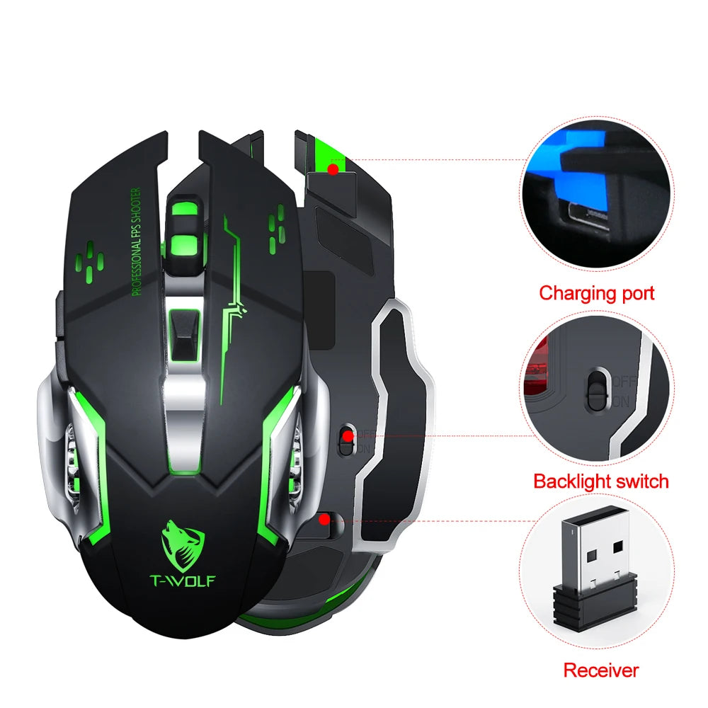 Mouse Q13 Gaming Wireless Optical Mouse Rechargeable 2.4GHz USB Mice 6D Optical LED Mouse Light for Gamer PC Computer Laptop