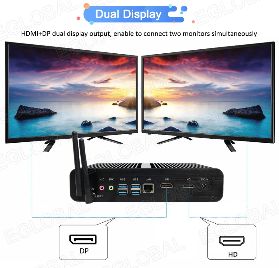 Eglobal Fanless Mini PC  Intel  i7-10510U 1065G7  2*DDR4 Msata+M.2 PCIE  Gamer Windows 10 Laptop Computer Components VGA DP HDMI