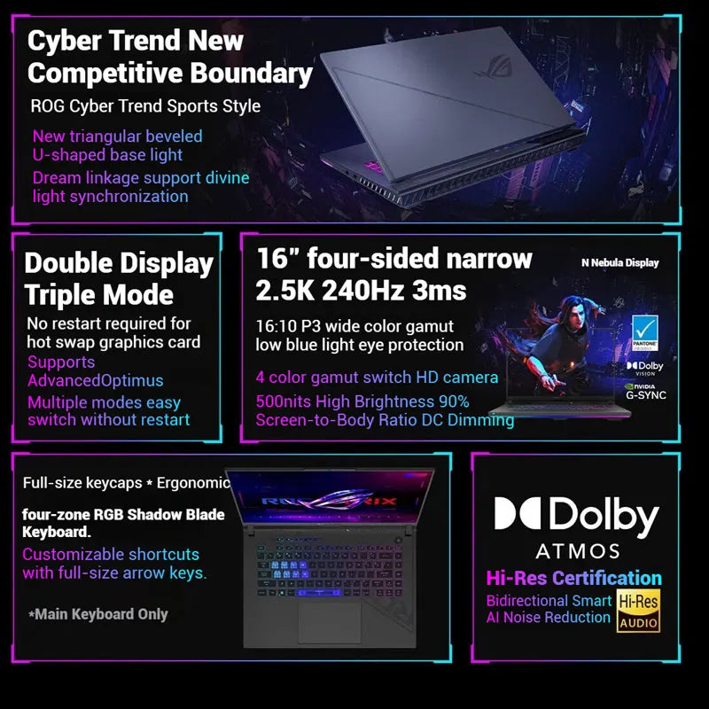 ROG Strix G16 Gaming Laptop 13th Gen Intel I9 4GHz 32GB 2TB SSD 16inch QHD+ 240Hz English Dual Dedicated Graphics Win11 Home