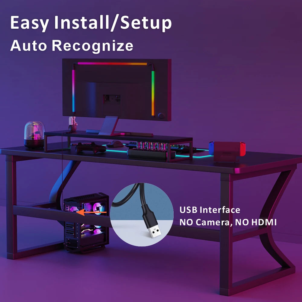 PC Gaming Display Sync Backlight Strip USB NO Camera Ambient Back Light 32'' Computer Monitor Screen Color Synchronize LED Strip