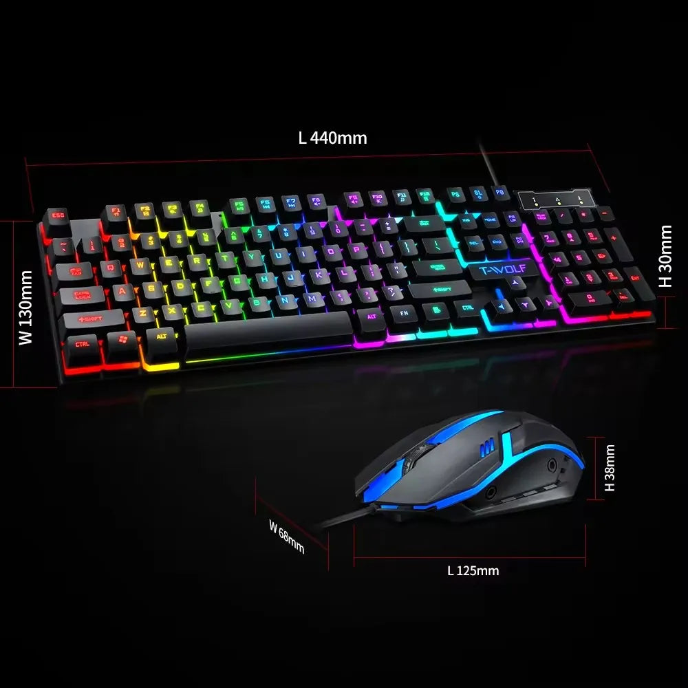 TF200 Slim Gaming Keyboard Mouse Combo Wired RGB Backlit English Spanish Russian for Gamer PC Laptop USB