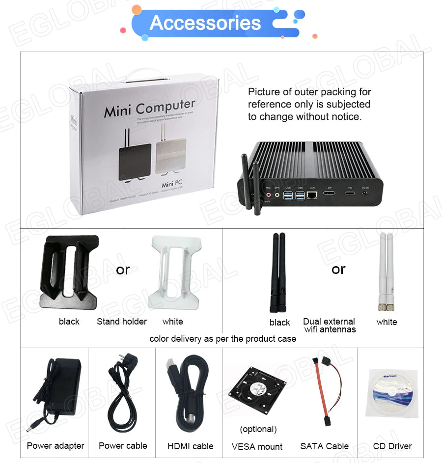 Eglobal Fanless Mini PC  Intel  i7-10510U 1065G7  2*DDR4 Msata+M.2 PCIE  Gamer Windows 10 Laptop Computer Components VGA DP HDMI