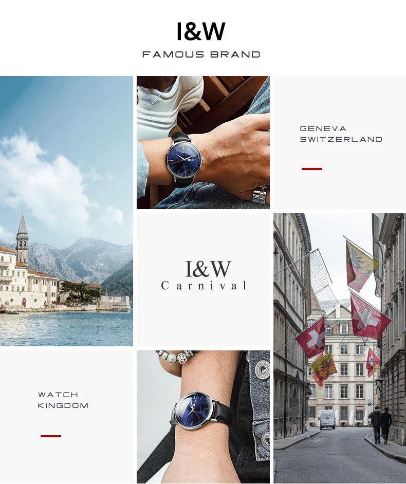 Fashion Men's Watches MIYOTA 8215 Watch Luxury brand CARNIVAL Automatic Mechanical Wristwatch Sapphire Double Calendar Men Watch