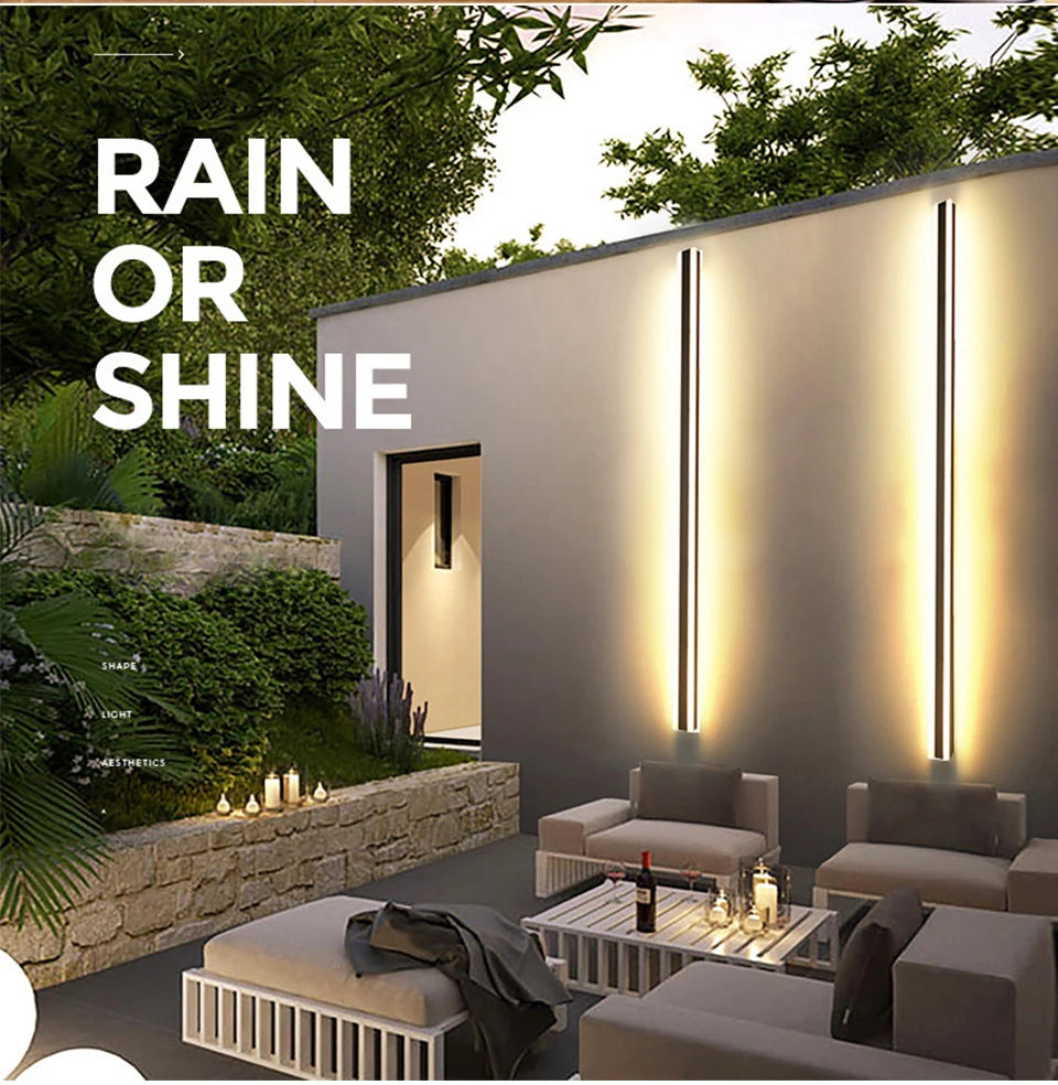Modern Waterproof outdoor Long Strip LED wall lamp IP65 Aluminum Wall Light Garden porch Sconce Light 110V 220V Sconce Luminaire