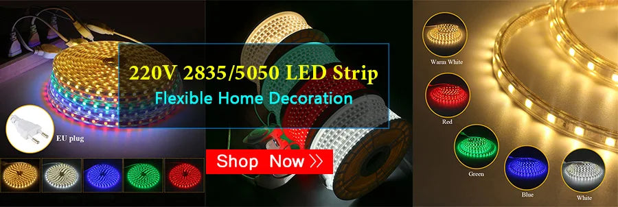 LED Strip Light 220V Waterproof Led strip High Brightness 5050 Flexible Kitchen Outdoor Garden Led Lights With Power Plug 1M-25M