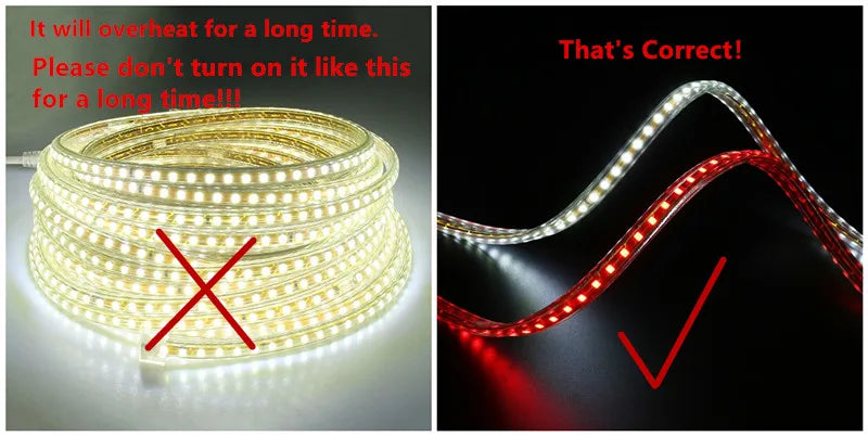 LED Strips Light 220V SMD2835 IP67 Waterproof Flexible Rope Lamp 120Leds/M High Brightness Outdoor Indoor Tape Decor EU Plug