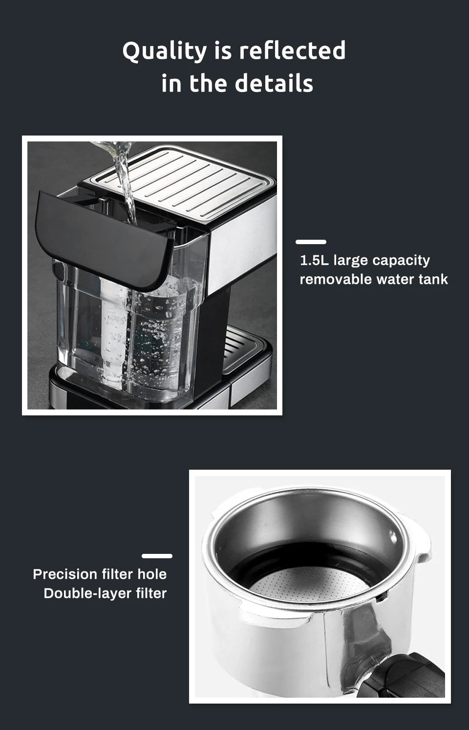 HiBREW Coffee Machine Cafetera 20 Bar Espresso inox Semi Automatic Expresso Cappuccino Hot Water Steam Temperature Display H5