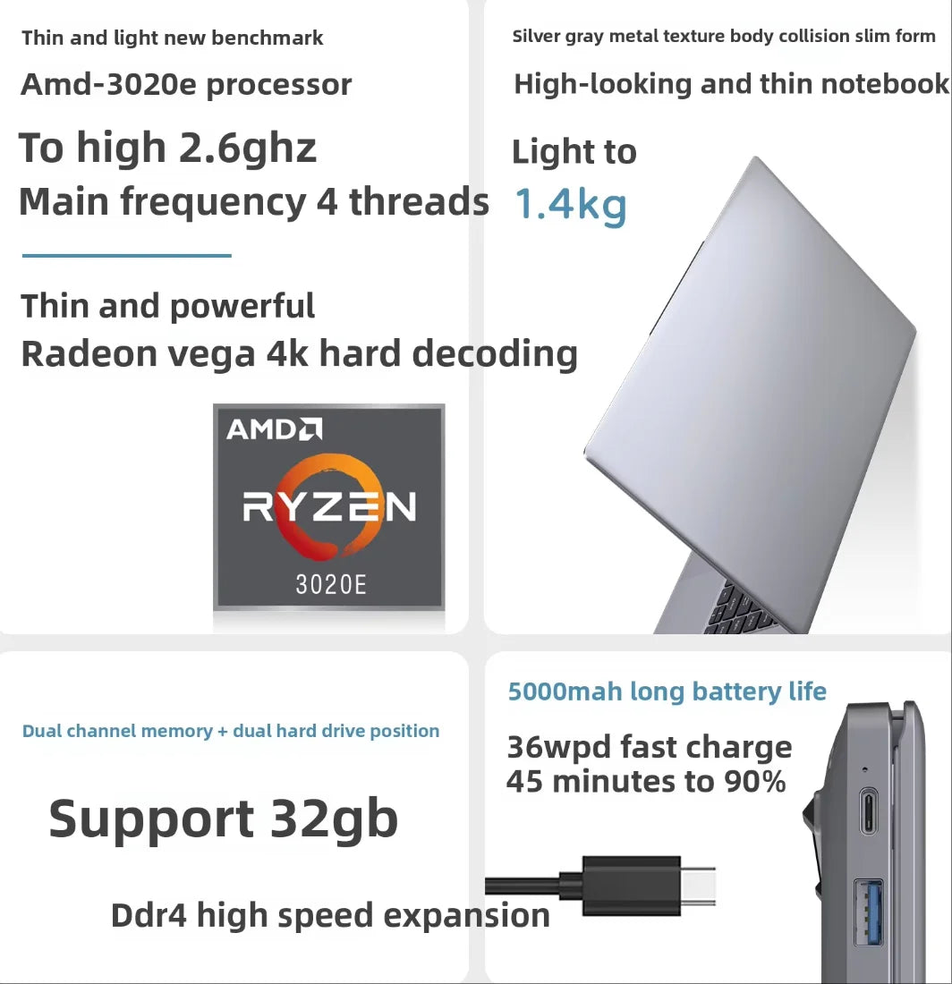 High Configuration Brand New OEM Cheapest Laptop 14 Inch N4000 8GB Ram 256G 512G Ssd AMD 3020e Laptop Educational Notebook