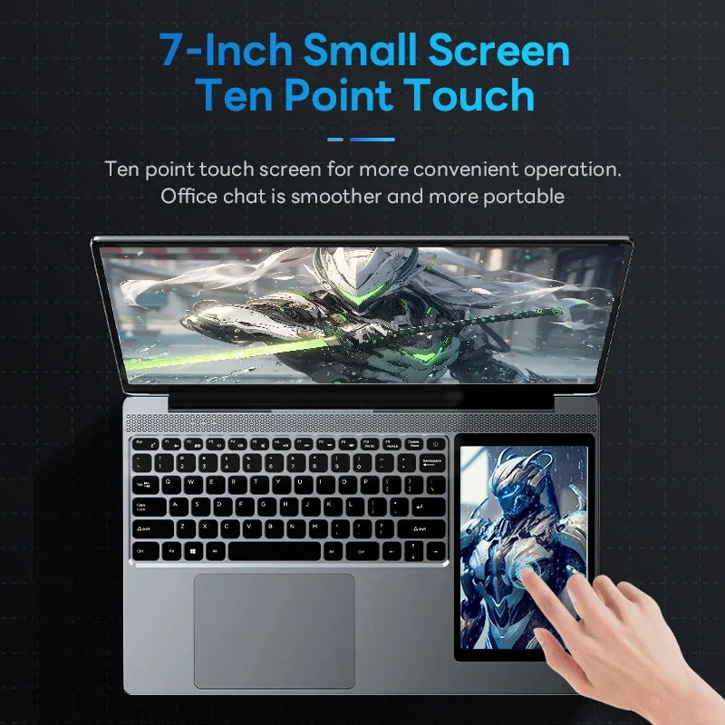 2026 Brand New Double Screen Notebook 15.6+7Inch Intel Celeron N100 16Gb Ram Window 11 Office Business Laptops Gamer Pc Portable