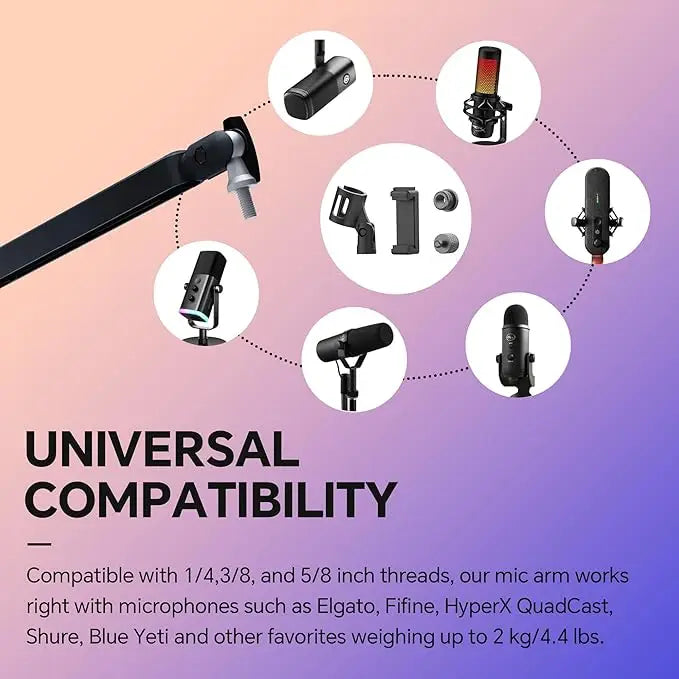 Prizmora AS17  Professional Aluminum Low Profile Heavy Duty Mic Arm Microphone Boom Arm Stand for Podcasting Gaming Streaming