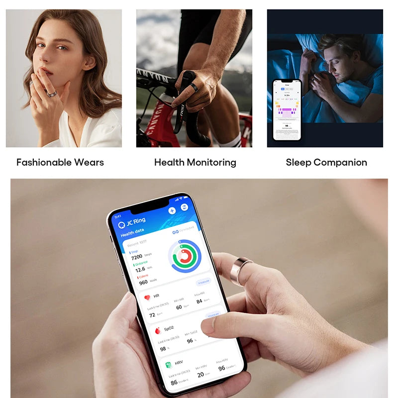 Hot Sell Connect Health Smart Ring With Blood Pressure Ecg Heart Rate Fitness Sleep tracker Monitor for Men Android Phone 2301A4