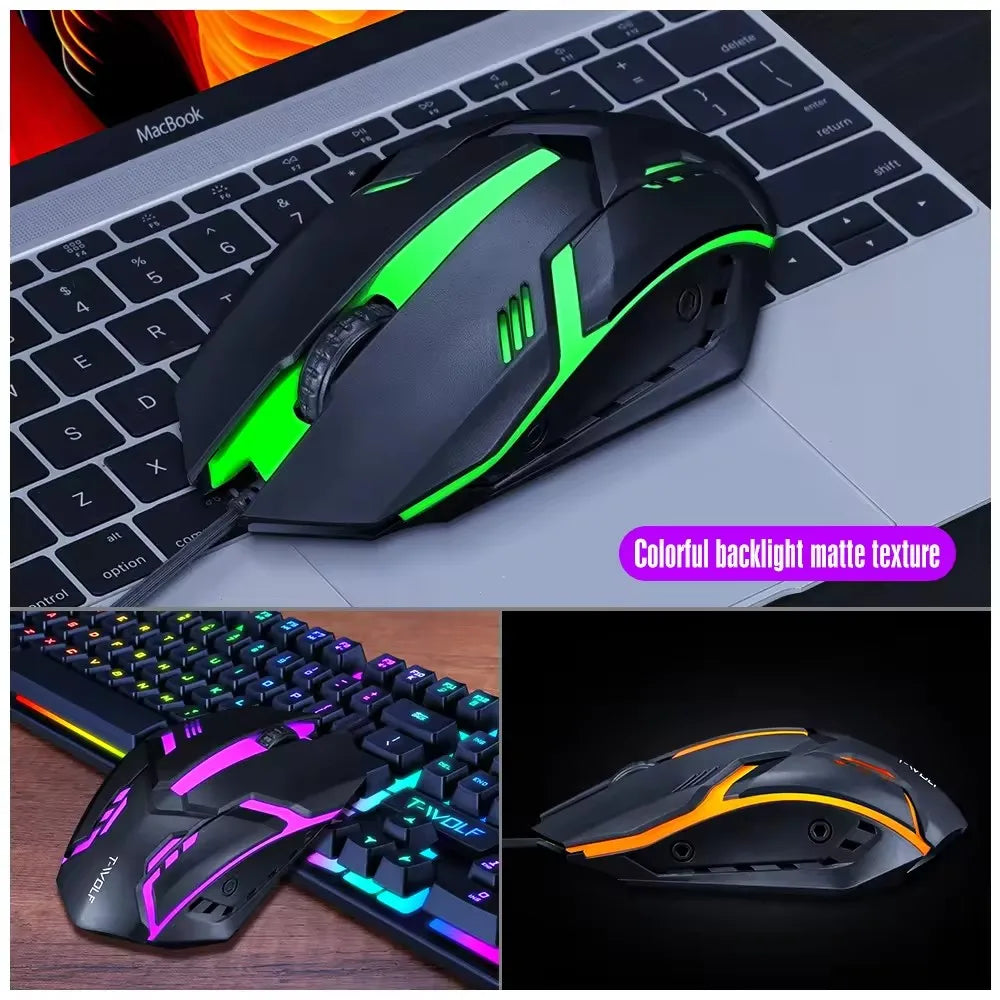 TF200 Slim Gaming Keyboard Mouse Combo Wired RGB Backlit English Spanish Russian for Gamer PC Laptop USB