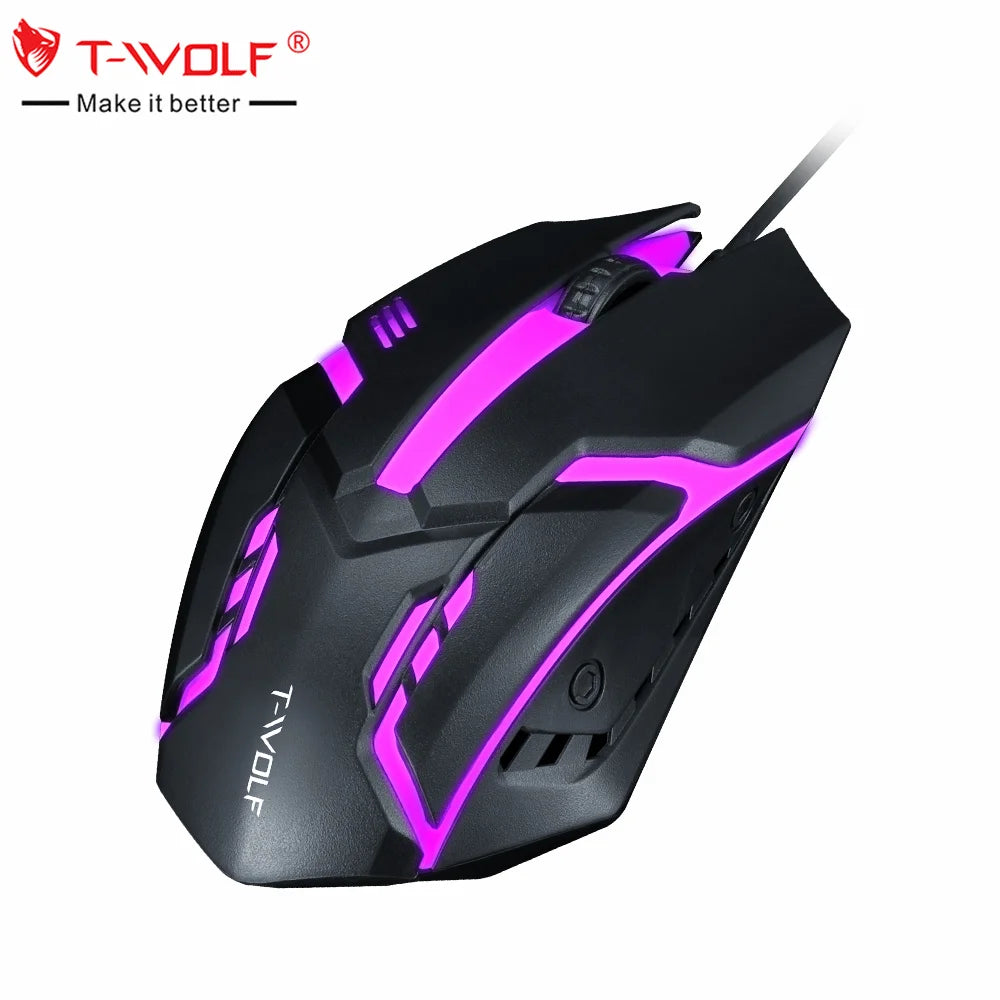 New Gadgets T-WOLF V1 Cheap 3d Mouse Computer Coloful Backlit Led Mouse Wired Optical Gamer PC Mice 1 Dollar Gaming Mouse