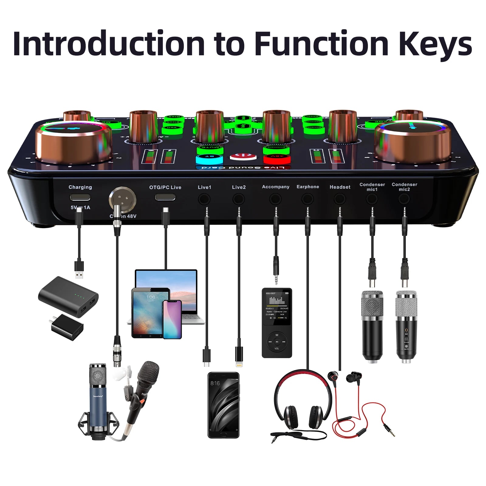 K600 Professional Audio Interface USB Live Broadcast Recording Sound Card for Recording Music Studio Equipment