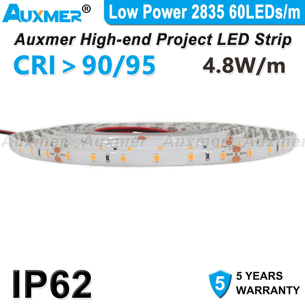 LED Strip Light Low Power 2835 60LEDs/m 4.8W/m,IP62 Waterproof,CRI90/95 Diode tape,DC12V/24V Led Lights for Room