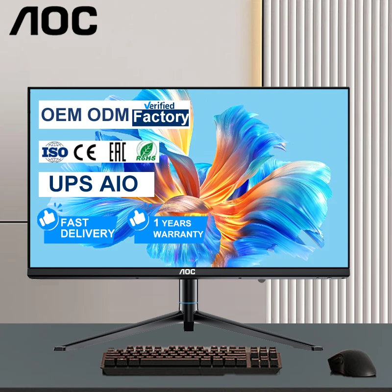 AOC 24 Inch UPS All in One I3 12100 DDR4 8GB RAM 512GB SSD OEM Monoblock AIO Desktop Computer Set All in One PC for Business