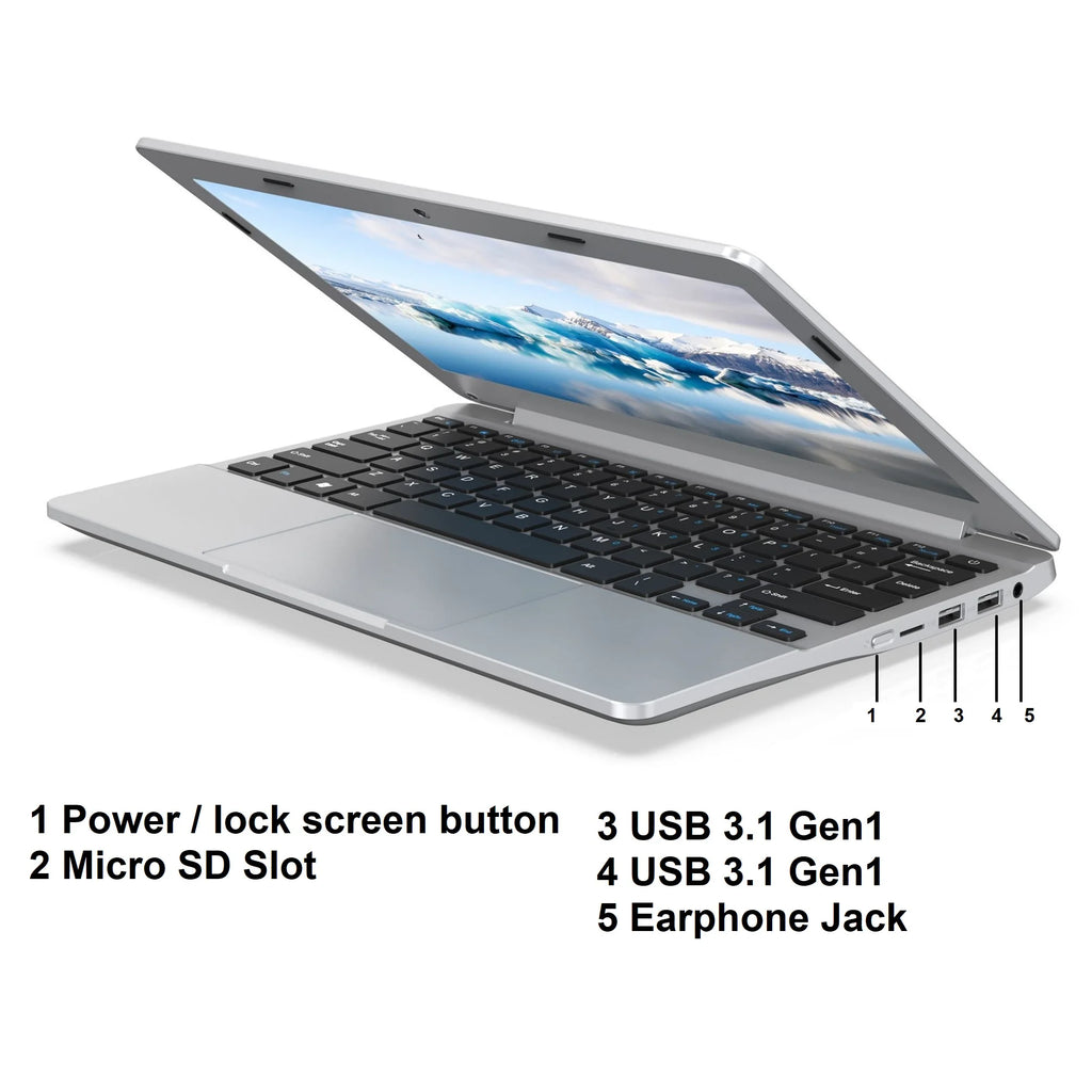 11.6" FHD Laptop, Intel J4105, 8GB RAM, 64GB EMMC, Win10 Pro, USB 3.1, Type-C, HDMI, WiFi, 5000mAh, OEM Support for Resellers