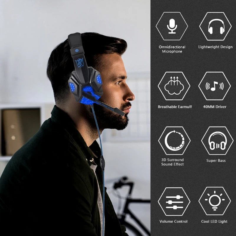 Gaming Headset with Mic and LED Light for PC Laptop Computer Cellphone PS4 Xbox 3.5mm Wired Stereo PC Gaming Headset Gifts