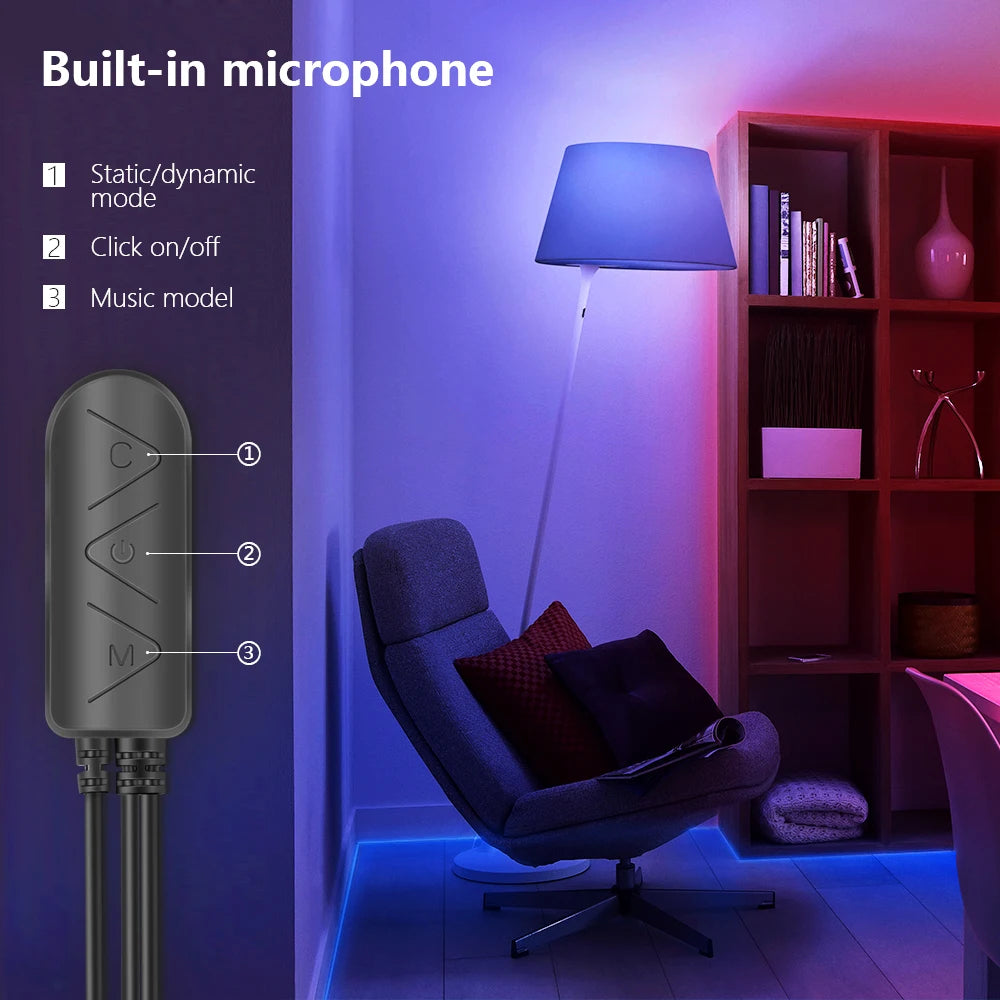 LED Strip Light 12V 18LEDS/M, RGB 5050 Lights,  Music Sync Color Changing, Built-in Mic, App Controlled LED Lights Rope Lights