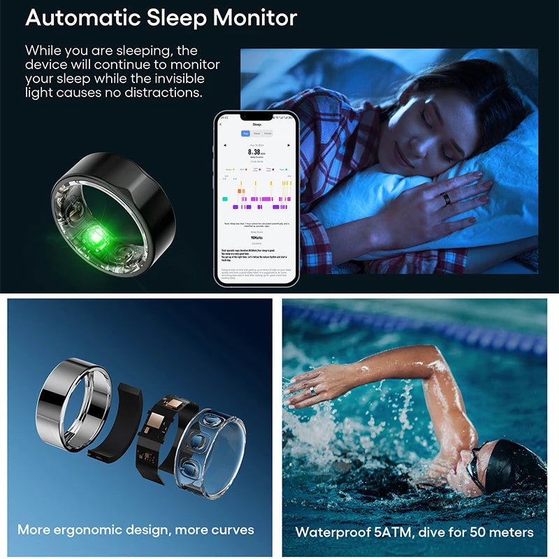 Hot Sell Connect Health Smart Ring with Blood Pressure Ecg Heart Rate Fitness Sleep tracker Monitor for Men Android Phone 2301A