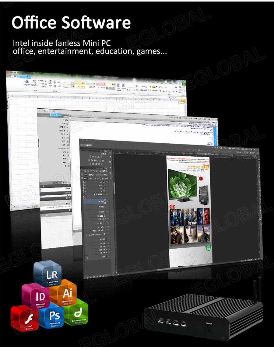 Eglobal Fanless Mini PC  Intel  i7-10510U 1065G7  2*DDR4 Msata+M.2 PCIE  Gamer Windows 10 Laptop Computer Components VGA DP HDMI