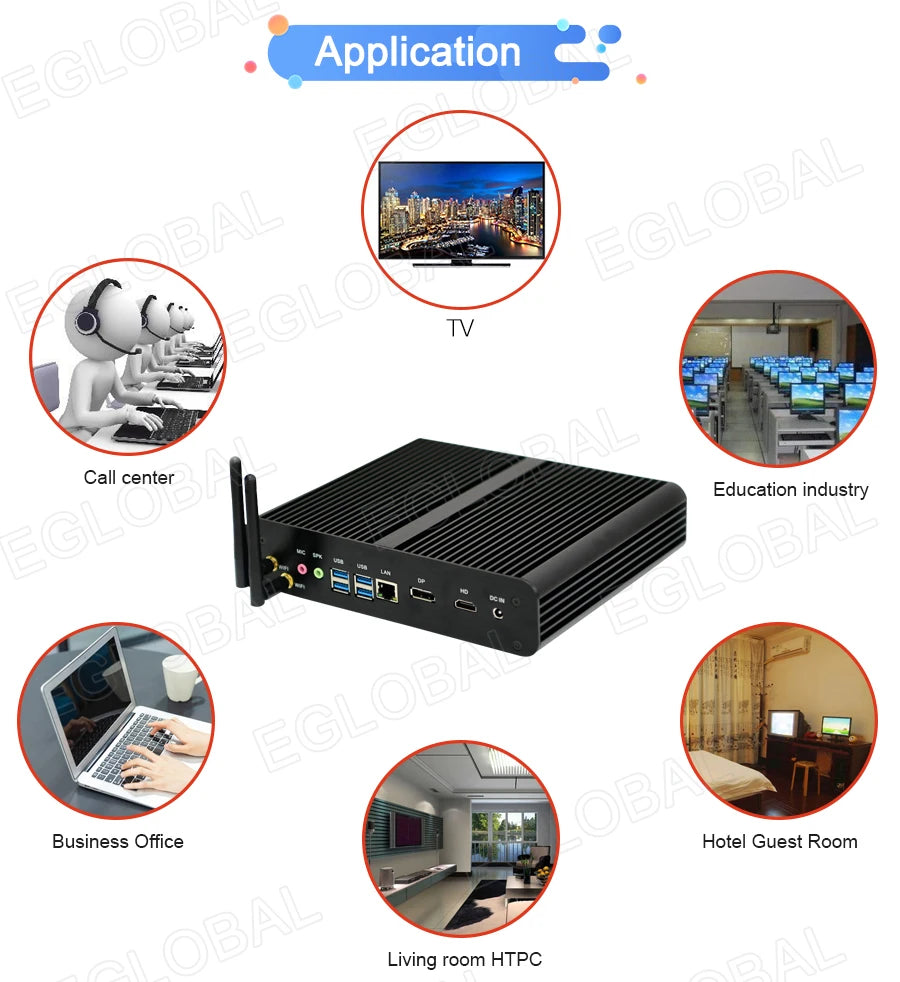Eglobal Fanless Mini PC  Intel  i7-10510U 1065G7  2*DDR4 Msata+M.2 PCIE  Gamer Windows 10 Laptop Computer Components VGA DP HDMI