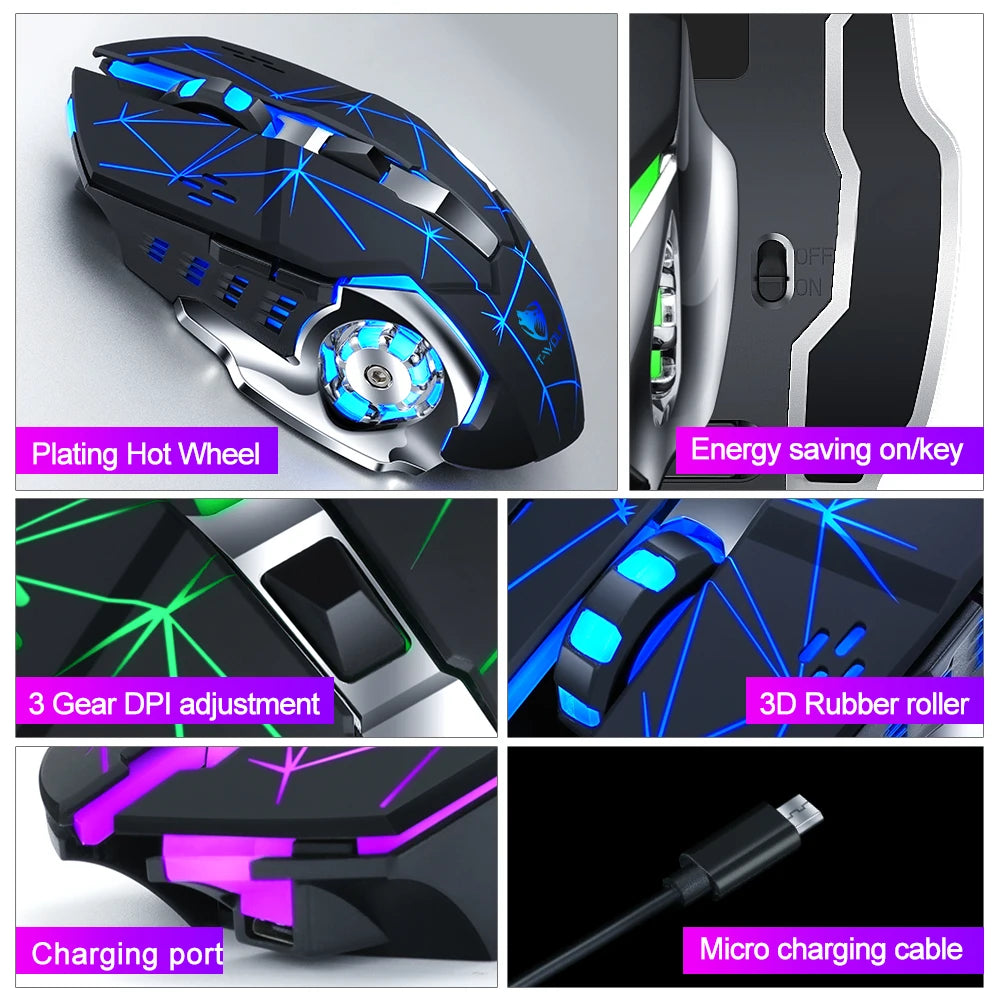 Mouse Q13 Gaming Wireless Optical Mouse Rechargeable 2.4GHz USB Mice 6D Optical LED Mouse Light for Gamer PC Computer Laptop