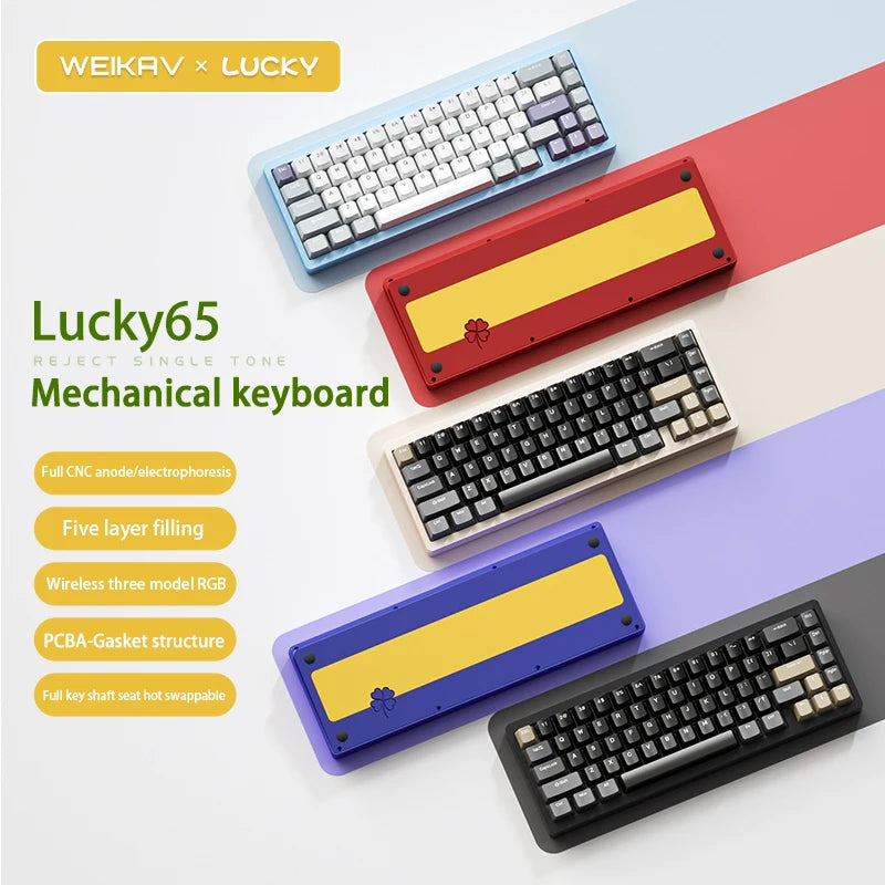 Weikav Lucky65 New Mechanical Keyboard 3Mode Aluminum Alloy USB-C Wireless for RGB LED Office Gamer PC Gaming Keyboard