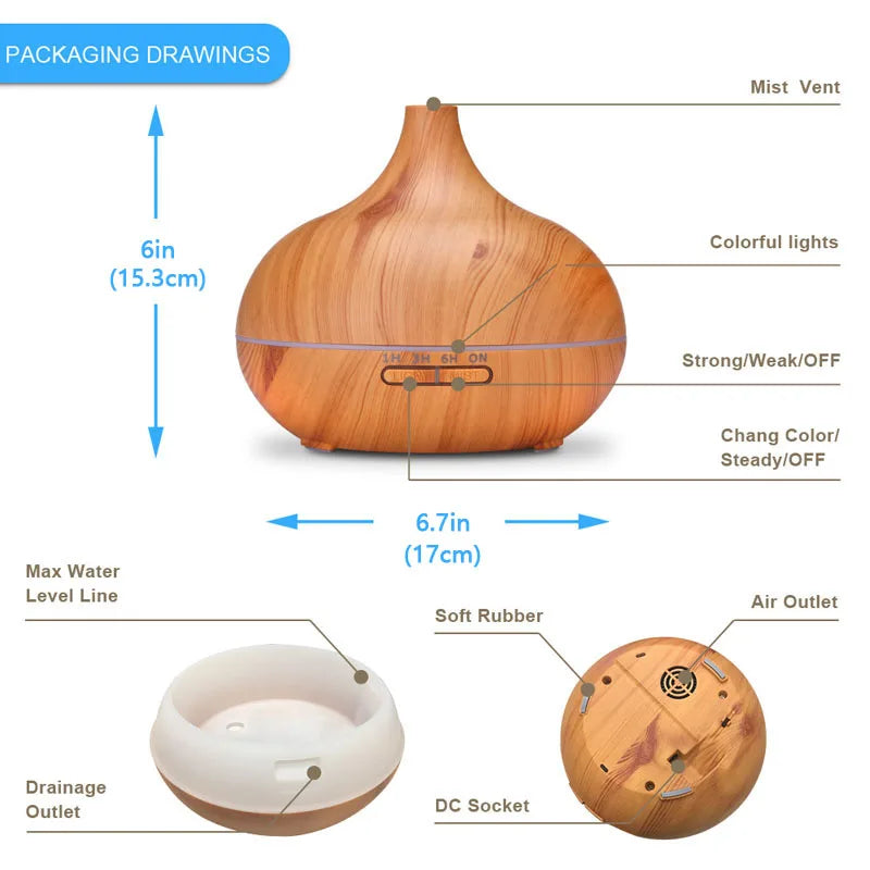 Essential Oil Aromatherapy Diffuser with Remote Control LED Ultrasonic Cool Mist Scent Humidifier Vaporizer for Room Office Home