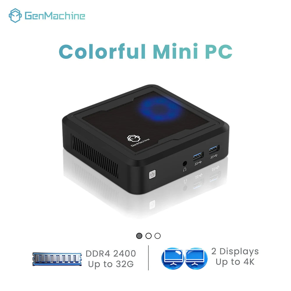 Gemachine Light New AMD Mini PC Ryzen7 2700U 2.2GHz-3.8GHz Desktop DDR4 32GB 1TB Computer Win11 M.2 2280 NVMe WIFI 5 Gamer PC