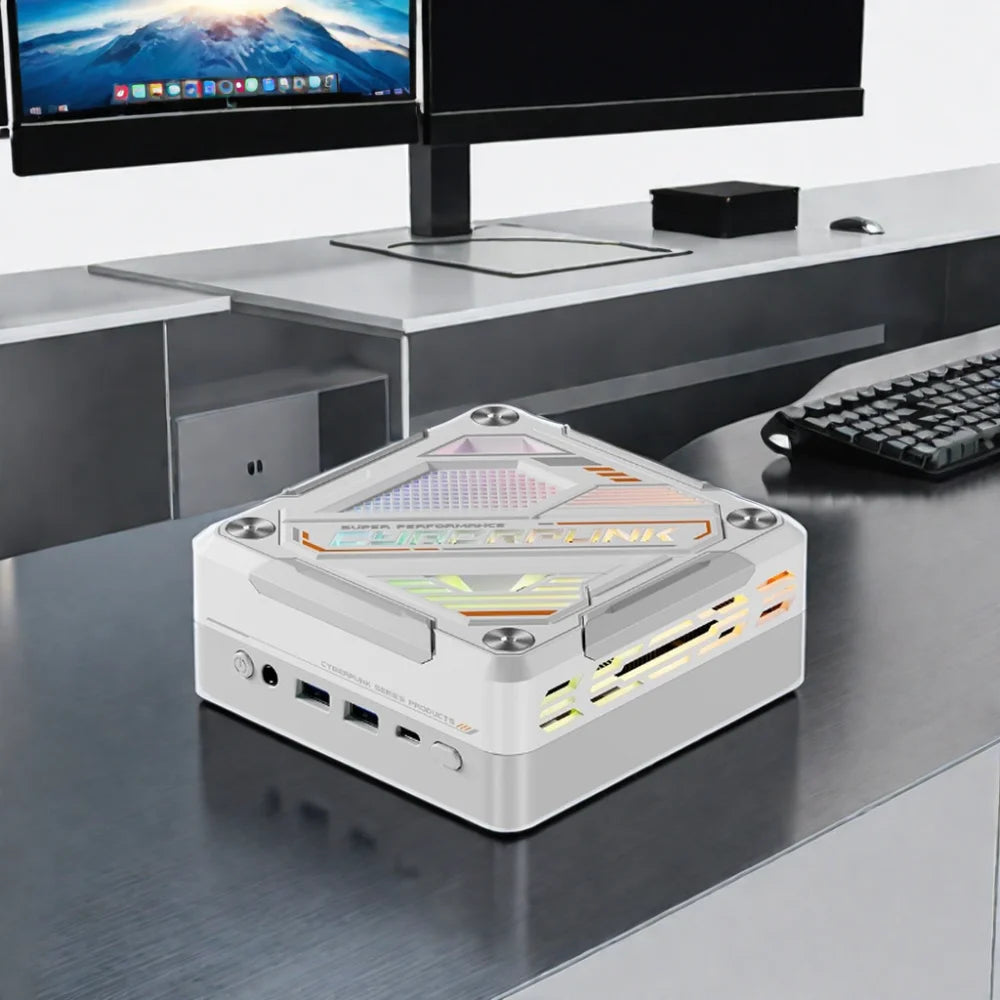 Cyberpunk Gamer PC AMD R7 8845HS 7840HS 7735HS Mini PC RGB Light DDR5 2.5G LAN USB4.0 Win11 Mini Computer 8K NUC WiFi6