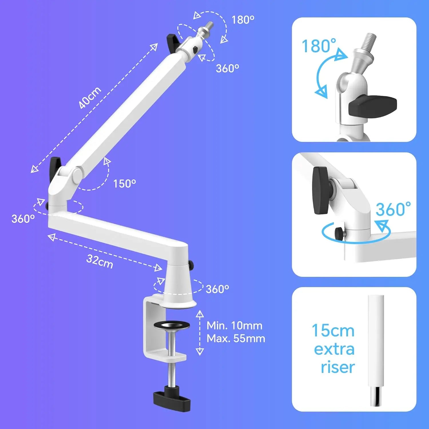 Prizmora AS17  Professional Aluminum Low Profile Heavy Duty Mic Arm Microphone Boom Arm Stand for Podcasting Gaming Streaming