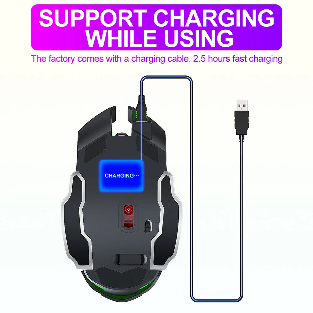 Mouse Q13 Gaming Wireless Optical Mouse Rechargeable 2.4GHz USB Mice 6D Optical LED Mouse Light for Gamer PC Computer Laptop