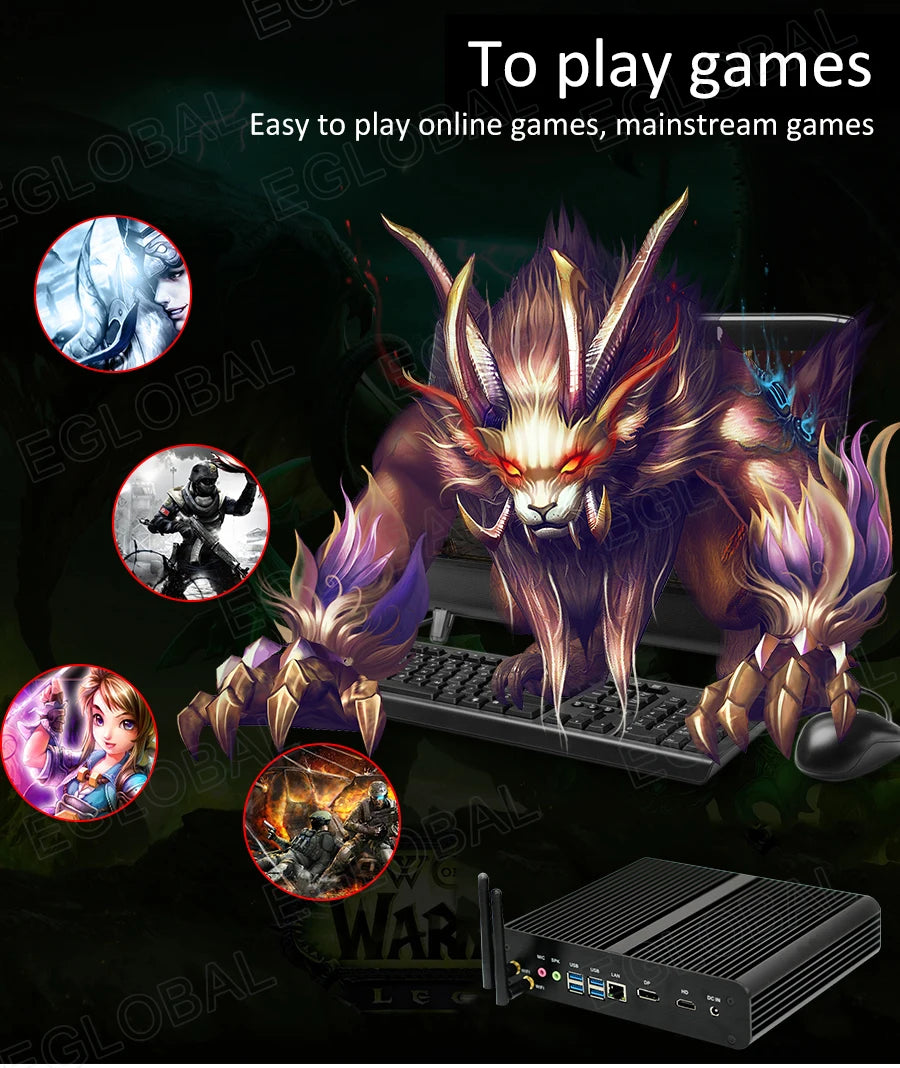 Eglobal Fanless Mini PC  Intel  i7-10510U 1065G7  2*DDR4 Msata+M.2 PCIE  Gamer Windows 10 Laptop Computer Components VGA DP HDMI