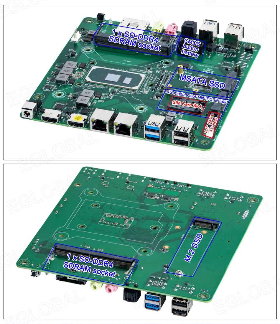 Eglobal Fanless Mini PC  Intel  i7-10510U 1065G7  2*DDR4 Msata+M.2 PCIE  Gamer Windows 10 Laptop Computer Components VGA DP HDMI