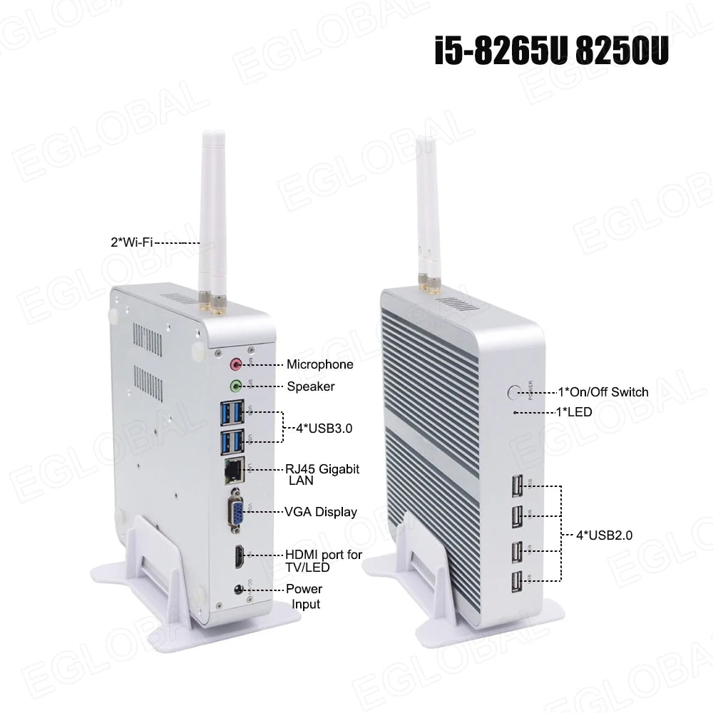 Eglobal Fanless Mini PC  Intel  i7-10510U 1065G7  2*DDR4 Msata+M.2 PCIE  Gamer Windows 10 Laptop Computer Components VGA DP HDMI