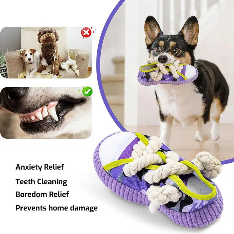 Dog Toys Shoes Pet Cotton Rope Slippers Sound Making Toys Teeth Cleaning Built-in BB Airbag Round Ball Bell Various
