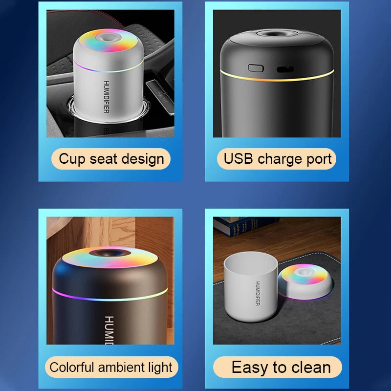 180ML Mini Air Humidifier USB Aroma Diffuser Essential Oil Purifier Mist Maker Colorful Lights humidificador For Home Car Office
