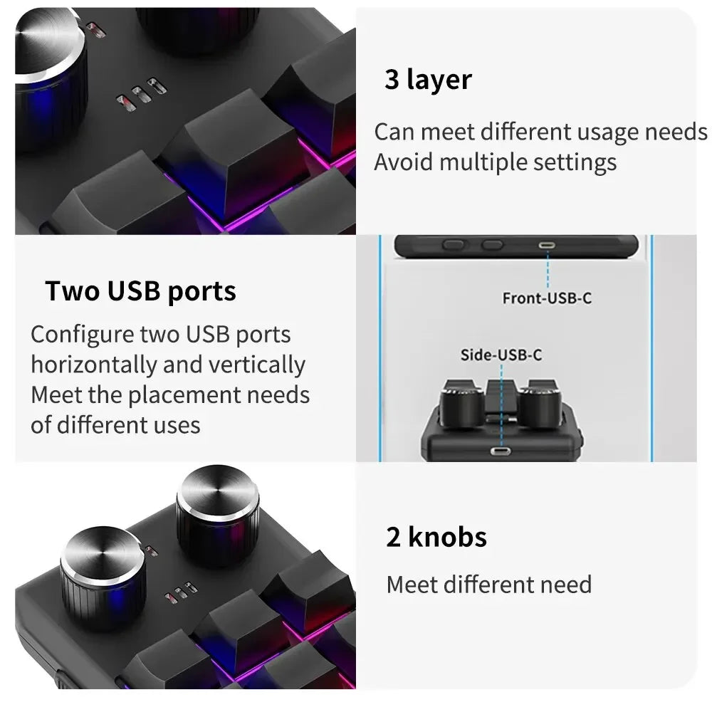 12 Keys 2 Knob Custom Mechanical Keyboard 3 Modes Bluetooth 2.4G Macro Programming Keyboard Hot-swapping Keypad for Gaming PS